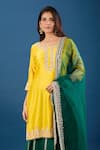 Samyukta Singhania_Yellow Chanderi Silk, Organza Sequins, Embroidery, Metallic Kurta And Lehenga Set _Online_at_Aza_Fashions