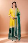 Buy_Samyukta Singhania_Yellow Chanderi Silk, Organza Sequins, Embroidery, Metallic Kurta And Lehenga Set _at_Aza_Fashions