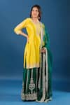 Samyukta Singhania_Yellow Chanderi Silk, Organza Sequins, Embroidery, Metallic Kurta And Lehenga Set _at_Aza_Fashions