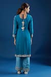 Shop_Samyukta Singhania_Teal Silk, Organza Embroidery, Sequins, Zari Round Neck Kurta Set _at_Aza_Fashions