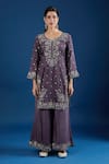 Buy_Samyukta Singhania_Purple Silk, Organza Sequins, Embroidery, Zari V-neck Kurta Sharara Set _Online_at_Aza_Fashions
