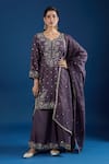 Shop_Samyukta Singhania_Purple Silk, Organza Sequins, Embroidery, Zari V-neck Kurta Sharara Set _Online_at_Aza_Fashions
