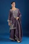 Samyukta Singhania_Purple Silk, Organza Sequins, Embroidery, Zari V-neck Kurta Sharara Set _at_Aza_Fashions