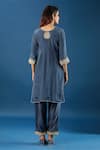 Shop_Samyukta Singhania_Charcoal Silk, Organza Embroidery, Zari Round Neck Yoke Kurta Set _at_Aza_Fashions