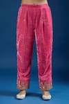 Shop_Samyukta Singhania_Wine Velvet, Organza Zari, Pearls, Embroidery, Gota Patti Split V-neck Kurta Set _Online_at_Aza_Fashions