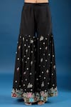 Samyukta Singhania_Black Silk, Organza Embroidery, Pearls, Zari Split V-neck Floral Kurta Set _Online_at_Aza_Fashions