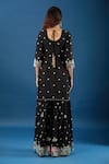 Shop_Samyukta Singhania_Black Silk, Organza Embroidery, Pearls, Zari Split V-neck Floral Kurta Set _at_Aza_Fashions