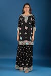 Samyukta Singhania_Black Silk, Organza Embroidery, Pearls, Zari Split V-neck Floral Kurta Set _at_Aza_Fashions