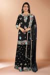 Buy_Samyukta Singhania_Black Silk, Organza Embroidery, Pearls, Zari Split V-neck Floral Kurta Set _at_Aza_Fashions