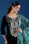 Samyukta Singhania_Black Velvet, Organza Pearls, Zari, Embroidery, Metallic Thread, Kurta Set _at_Aza_Fashions