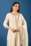 Shop_Samyukta Singhania_Cream Silk, Organza Embroidery, Sequins Round Neck Floral Kurta Set _Online_at_Aza_Fashions