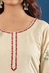 Samyukta Singhania_Cream Silk, Organza Embroidery, Sequins Round Neck Floral Kurta Set _at_Aza_Fashions