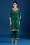 Samyukta Singhania_Green Crepe, Organza Embroidery, Crystals, Zari, Stones Round Butti Kurta Set _Online_at_Aza_Fashions