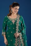 Shop_Samyukta Singhania_Green Crepe, Organza Embroidery, Crystals, Zari, Stones Round Butti Kurta Set _Online_at_Aza_Fashions