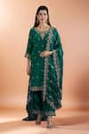 Buy_Samyukta Singhania_Green Crepe, Organza Embroidery, Crystals, Zari, Stones Round Butti Kurta Set _at_Aza_Fashions