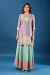 Shop_Samyukta Singhania_Purple Tissue Zari, Sequins, Embroidery, Applique V-neck Work Kurta Set _Online_at_Aza_Fashions