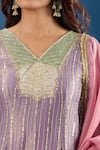 Samyukta Singhania_Purple Tissue Zari, Sequins, Embroidery, Applique V-neck Work Kurta Set _at_Aza_Fashions