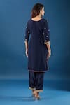 Shop_Samyukta Singhania_Navy Silk, Organza Embroidery, Zari, Stones Split V-neck Butti Kurta Set _at_Aza_Fashions