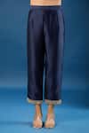 Buy_Samyukta Singhania_Navy Silk, Organza Embroidery, Zari, Stones Split V-neck Butti Kurta Set _Online_at_Aza_Fashions