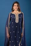 Buy_Samyukta Singhania_Navy Silk, Organza Embroidery, Zari, Stones Split V-neck Butti Kurta Set 