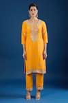 Samyukta Singhania_Yellow Crepe, Chinon Mirrors, Embroidery, Zari, Gota Patti Butti Kurta Set _Online_at_Aza_Fashions