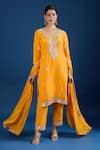Buy_Samyukta Singhania_Yellow Crepe, Chinon Mirrors, Embroidery, Zari, Gota Patti Butti Kurta Set 