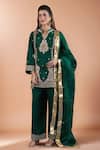 Buy_Samyukta Singhania_Green Silk, Organza Zari, Embroidery, Pearls, Sequins Split Floral Kurta Set _at_Aza_Fashions