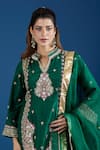 Buy_Samyukta Singhania_Green Silk, Organza Zari, Embroidery, Pearls, Sequins Split Floral Kurta Set _Online_at_Aza_Fashions