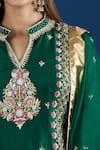 Shop_Samyukta Singhania_Green Silk, Organza Zari, Embroidery, Pearls, Sequins Split Floral Kurta Set _Online_at_Aza_Fashions