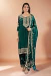 Buy_Samyukta Singhania_Green Crepe, Chanderi, Organza Embroidery, Sequins, Pearls, Zari Yoke Kurta Set _at_Aza_Fashions