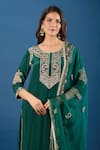 Samyukta Singhania_Green Crepe, Chanderi, Organza Embroidery, Sequins, Pearls, Zari Yoke Kurta Set _Online_at_Aza_Fashions