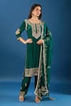 Buy_Samyukta Singhania_Green Crepe, Chanderi, Organza Embroidery, Sequins, Pearls, Zari Yoke Kurta Set 