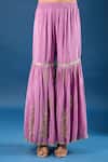 Buy_Samyukta Singhania_Purple Crepe, Organza Embroidery, Zari, Sequins Round Yoke Kurta Gharara Set _Online_at_Aza_Fashions