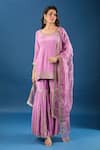 Samyukta Singhania_Purple Crepe, Organza Embroidery, Zari, Sequins Round Yoke Kurta Gharara Set _at_Aza_Fashions