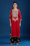 Shop_Samyukta Singhania_Red Silk, Organza Embroidery, Sequins, Metallic Thread, Zari Floral Kurta Set _Online_at_Aza_Fashions