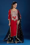 Samyukta Singhania_Red Silk, Organza Embroidery, Sequins, Metallic Thread, Zari Floral Kurta Set _at_Aza_Fashions