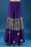 Samyukta Singhania_Purple Crepe, Organza Embroidery, Zari, Stones Split V-neck Floral Kurta Set _Online_at_Aza_Fashions