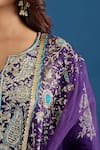 Shop_Samyukta Singhania_Purple Crepe, Organza Embroidery, Zari, Stones Split V-neck Floral Kurta Set _Online_at_Aza_Fashions