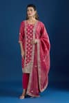 Buy_Samyukta Singhania_Pink Crinkle, Crepe Embroidery, Sequins, Zari Round Neck Floral Kurta Set _Online_at_Aza_Fashions