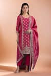 Buy_Samyukta Singhania_Pink Crinkle, Crepe Embroidery, Sequins, Zari Round Neck Floral Kurta Set _at_Aza_Fashions