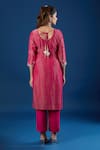 Shop_Samyukta Singhania_Pink Crinkle, Crepe Embroidery, Sequins, Zari Round Neck Floral Kurta Set _at_Aza_Fashions