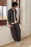 Buy_Saphed_Charcoal Linen Graphite Denim Jacket _Online_at_Aza_Fashions