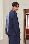 Shop_Saphed_Navy Linen Neel Denim Jacket _at_Aza_Fashions