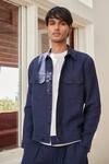 Buy_Saphed_Navy Linen Neel Denim Jacket _at_Aza_Fashions
