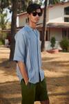 Saphed_Sky Blue Linen Camp Collar Shirt _Online_at_Aza_Fashions