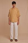 Buy_Saphed_Beige Linen Camp Collar Shirt _Online_at_Aza_Fashions
