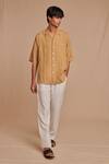 Shop_Saphed_Beige Linen Camp Collar Shirt _Online_at_Aza_Fashions