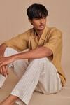 Saphed_Beige Linen Camp Collar Shirt _at_Aza_Fashions