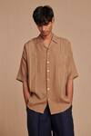 Buy_Saphed_Brown Linen Camp Collar Shirt _at_Aza_Fashions