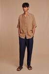 Saphed_Brown Linen Camp Collar Shirt _Online_at_Aza_Fashions